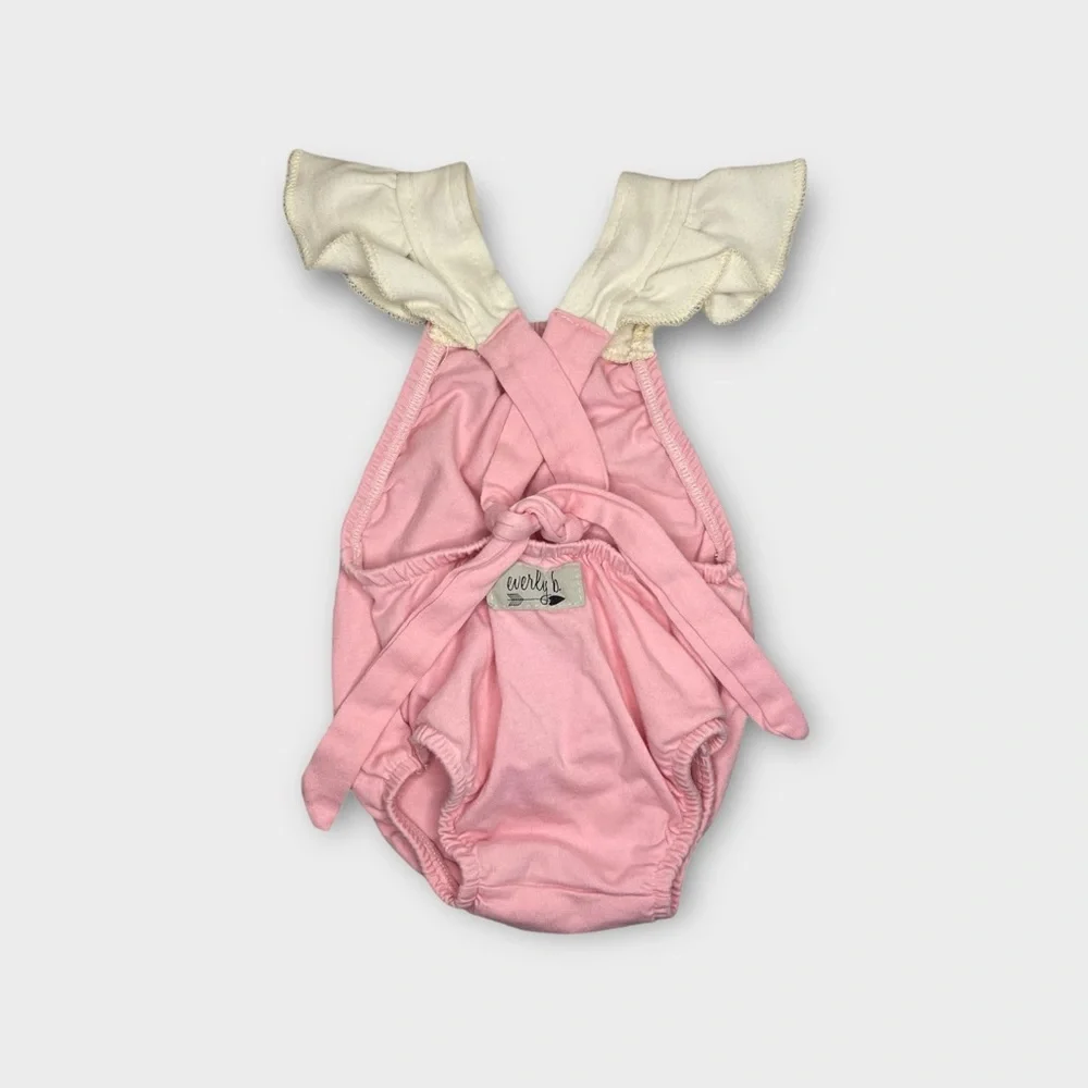 Everly B. Beige Ruffle Cap Sleeve Pink Bubble Romper